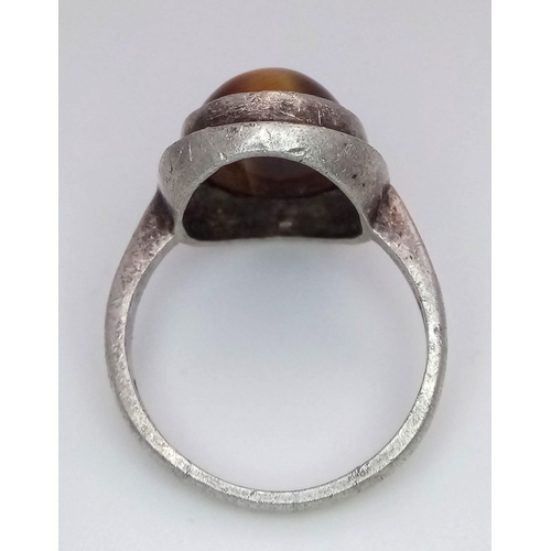 457 - Sterling silver tiger eye set ring, size L