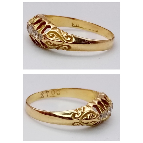 53 - 18K YELLOW GOLD, VINTAGE OLD CUT, 5 STONE DIAMOND RING.
SIZE: K
WEIGHT: 2.2G

SC 8040