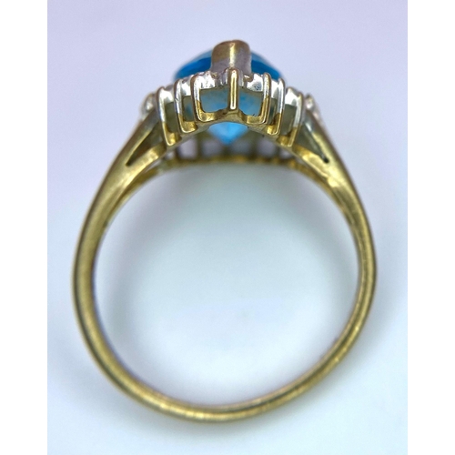 69 - A vintage 9K yellow gold faceted Aquamarine solitaire ring. Total weight 3G. Size M