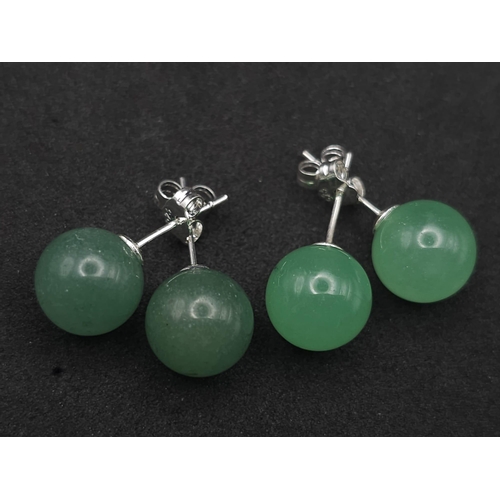 509 - Six Pairs of Different Colour Jade Ball Stud Earrings. Includes: three shades of green, orange, pink... 