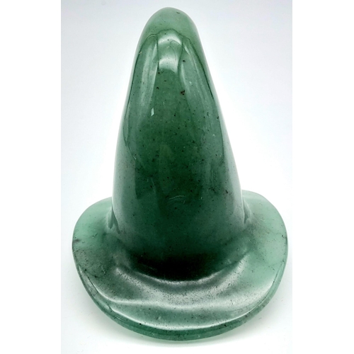 668 - An Enchanting Green Jade Wizard's Hat Figure. 7cm across at base. 7cm tall. 150g weight.