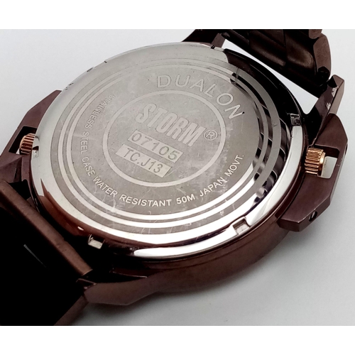 589 - An Ex Display, Men’s Dual Time Bronze Tone Quartz Watch by Storm. Replacement Batteries Fitted Novem... 