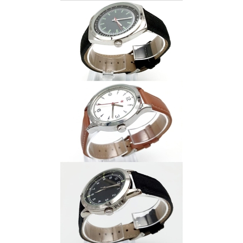 687 - A Parcel of Three Unworn Military Homage Watches Comprising; 1) 1970’s French Airman (42mm), 2) 1960... 