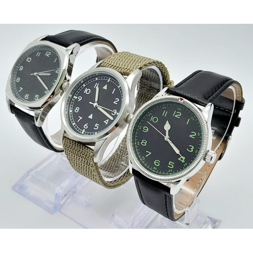 775 - A Parcel of Three Military Homage Watches, Comprising; 
1) 1940’s French Airforce Watch 41mm Includi... 