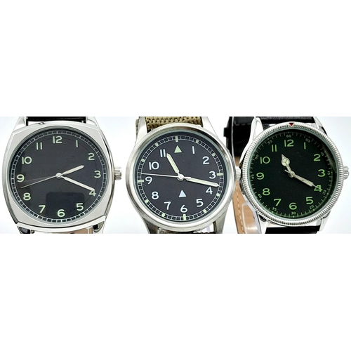 775 - A Parcel of Three Military Homage Watches, Comprising; 
1) 1940’s French Airforce Watch 41mm Includi... 