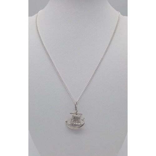 773 - A Quality Detailed Sterling Silver Viking Long Boat Pendant Necklace 46cm
Length. Pendant Measures 2... 