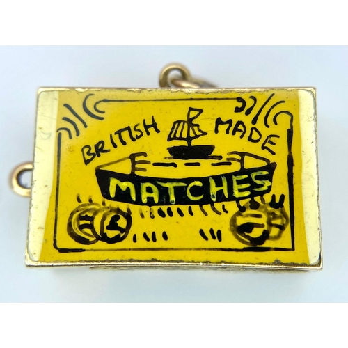 1195 - A 9 K yellow gold matchbox charm that opens. Weight: 4 g.