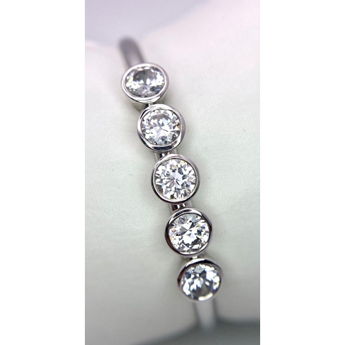 845 - Sterling Silver 5 Stone CZ Set Bangle. 14.3g. 5.5cm diameter. Ref: SH6483H.