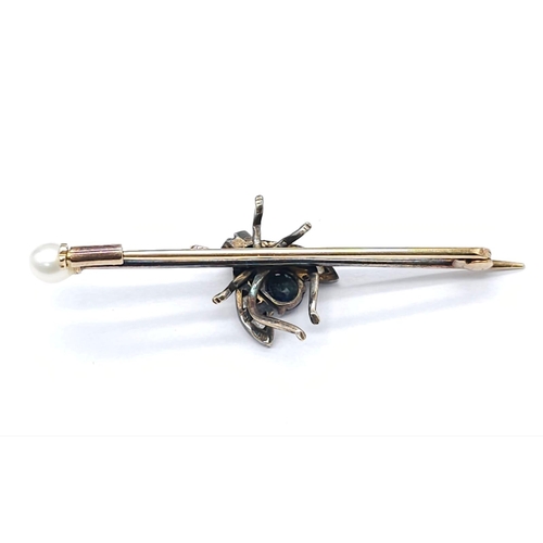 1130 - A Victorian Mid-Karat Gold, Silver, Pearl, Diamond and Sapphire Fly Brooch! Top-level craftmanship a... 