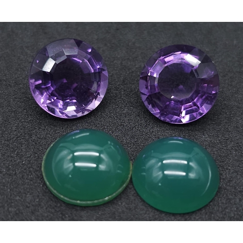 1132 - A Pair of Amethyst and Jade Cabochons. 20ctw