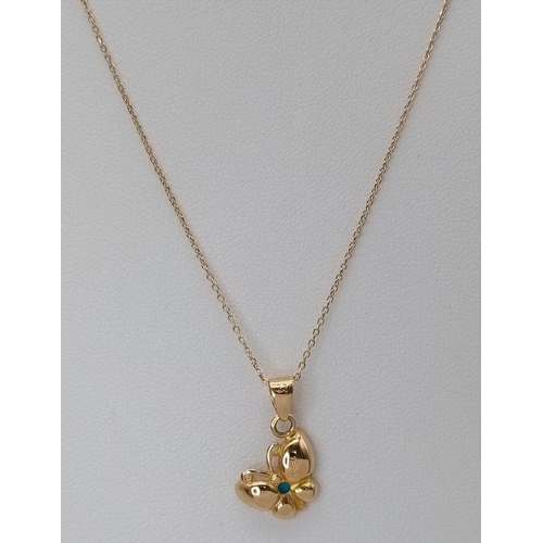 1137 - An 18K Yellow Gold and Turquoise Butterfly Pendant on an 18k Gold Disappearing Necklace. 2cm - Penda... 