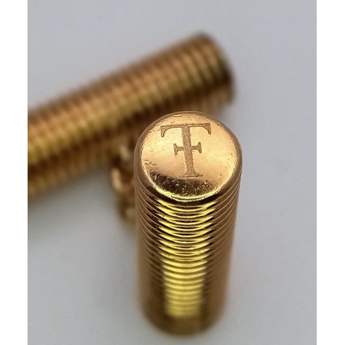 15 - A Pair of Theo Fennell Designer 18K Yellow Gold Cufflinks. Beautifully hand-crafted ridged cylinders... 