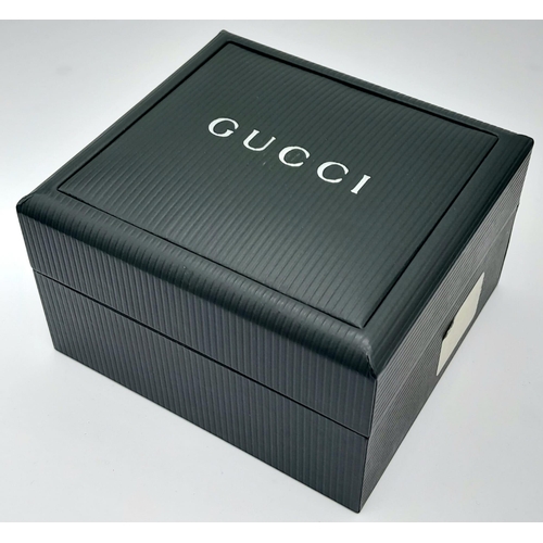 156 - A Genuine, Very Good Condition, Gold Tone Gucci Watch with Full Boxes & Papers. 37mm Including Crown... 