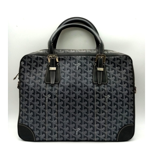 220 - A Goyard of Paris Ambassador PM Handbag. Grey Goyard decorative canvas exterior. Yellow textile inte... 