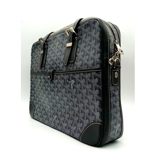 220 - A Goyard of Paris Ambassador PM Handbag. Grey Goyard decorative canvas exterior. Yellow textile inte... 