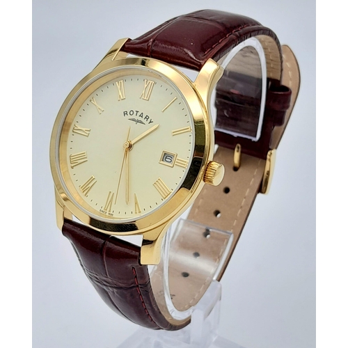 257 - A Men’s Gold Tone, Unworn, Rotary Date Watch Model GS10794/32. 38mm Including Crown. Replacement Bat... 