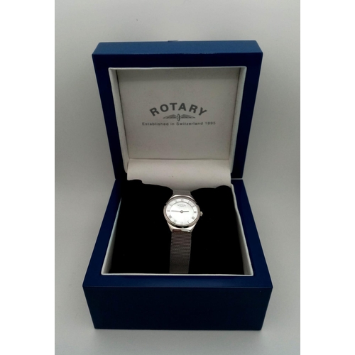 264 - Excellent Condition Ladies Stainless Steel Rotary Quartz Watch. 30mm wide. New Battery Fitted Novemb... 