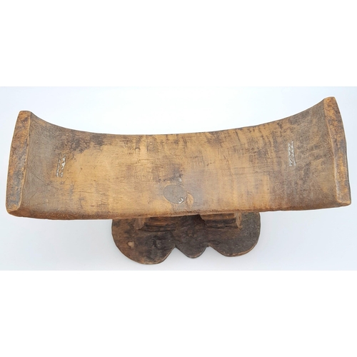 327 - An Rare and Unique Antique Hand Carved Oriental Hard Wood Head Rest.  25cm Wide