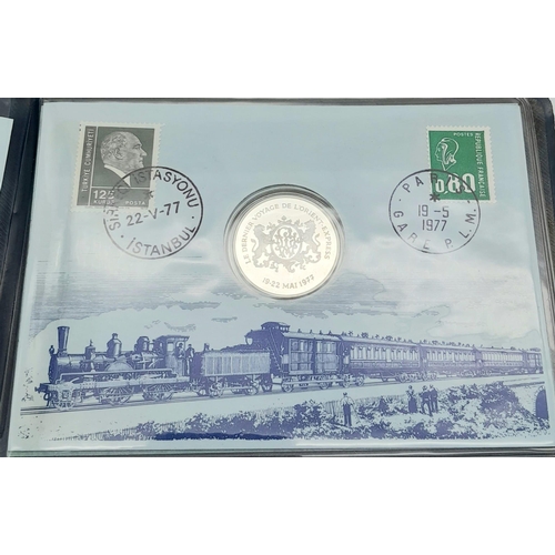 755 - Mint Condition ‘The Orient Express Medallic First Day Cover’ Silver Medal and Stamp Set. 19.5.77. In... 