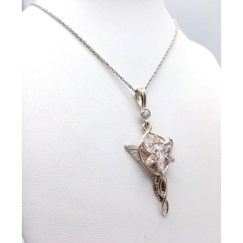 769 - A Vintage and Unique Sterling Silver ‘Winged’ Clear Stone Set Pendant Necklace. 50cm Length Sterling... 