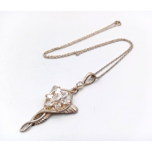 769 - A Vintage and Unique Sterling Silver ‘Winged’ Clear Stone Set Pendant Necklace. 50cm Length Sterling... 