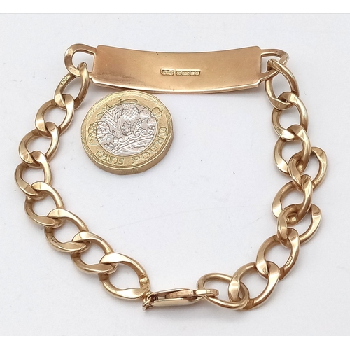 543 - A vintage 9K Gold Curb Chain Men's ID Bracelet. Fully hallmarked, measures 22cm in length. Not monog... 