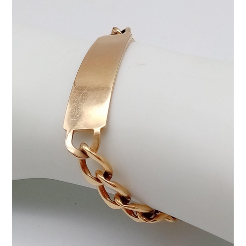 543 - A vintage 9K Gold Curb Chain Men's ID Bracelet. Fully hallmarked, measures 22cm in length. Not monog... 