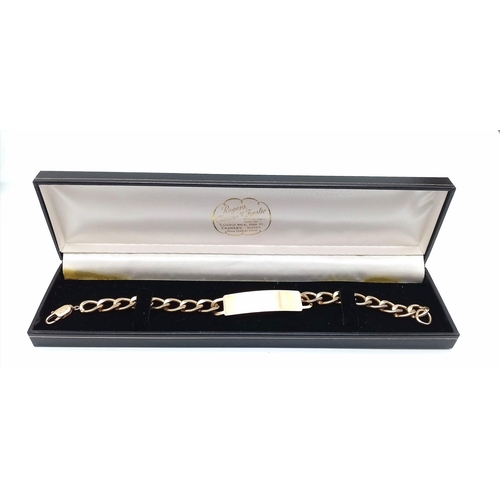 543 - A vintage 9K Gold Curb Chain Men's ID Bracelet. Fully hallmarked, measures 22cm in length. Not monog... 