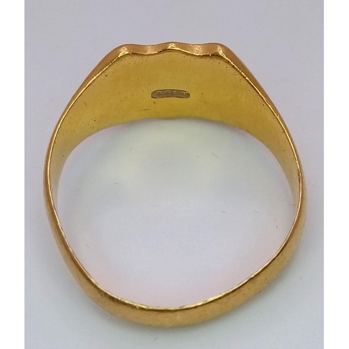 362 - A Rich 22K Yellow Gold Vintage Signet Ring. Size X. 8.25g weight. Monogram decoration.