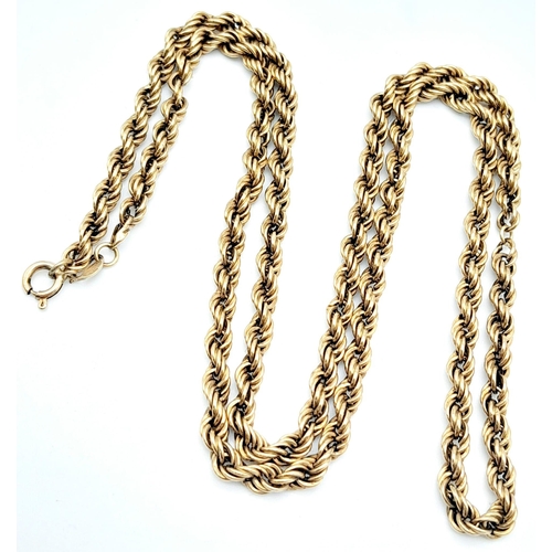 418 - A Vintage 9K Yellow Gold Rope Necklace. 54cm length. 6.35g weight.