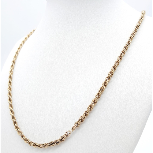 418 - A Vintage 9K Yellow Gold Rope Necklace. 54cm length. 6.35g weight.