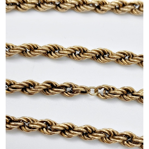 418 - A Vintage 9K Yellow Gold Rope Necklace. 54cm length. 6.35g weight.