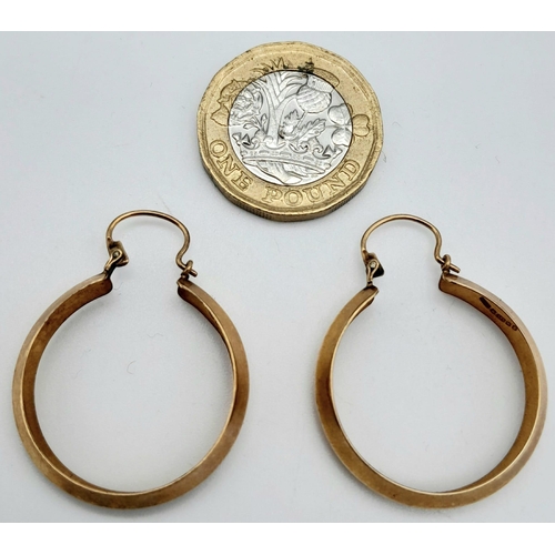 419 - A Pair of Vintage 9K Yellow Gold Hoop Earrings. 3.35g total weight.