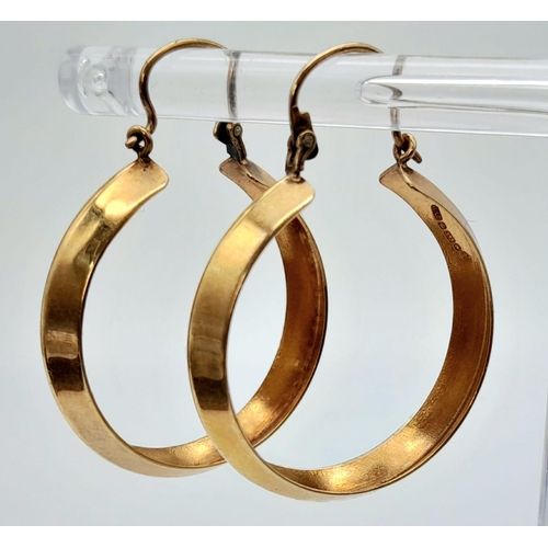 419 - A Pair of Vintage 9K Yellow Gold Hoop Earrings. 3.35g total weight.