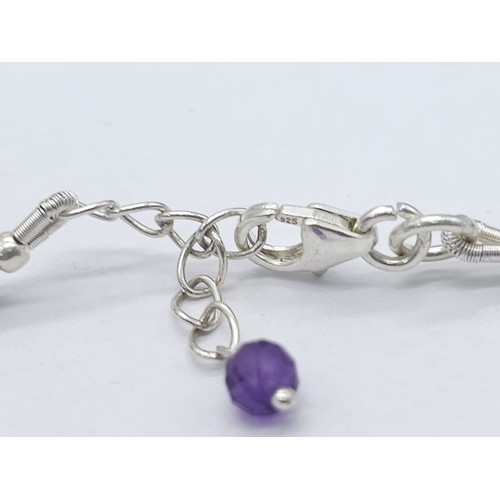 604B - A collection of Amethyst gemstone Jewellery.
Featuring a beaded necklace (44cm) with a 925 Silver cl... 