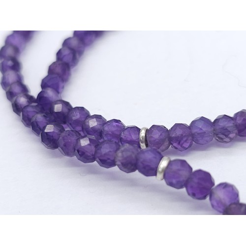 604B - A collection of Amethyst gemstone Jewellery.
Featuring a beaded necklace (44cm) with a 925 Silver cl... 