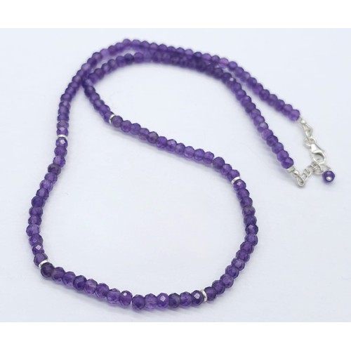 604B - A collection of Amethyst gemstone Jewellery.
Featuring a beaded necklace (44cm) with a 925 Silver cl... 