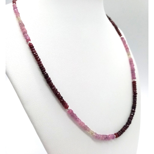 620B - A stunning, single strand Shady Ruby Necklace with a 925 silver clasp. Weighing 13.86g in total and ... 