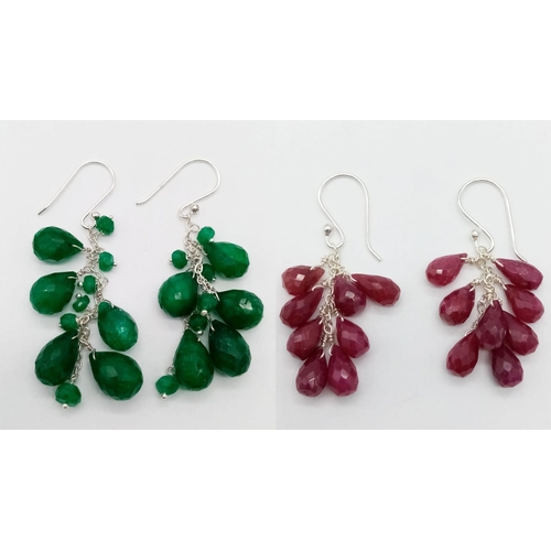 626B - A collection of 925 Silver, Gemstone Drop Earrings.
Featuring a pair of Ruby earrings, weighing 8.24... 