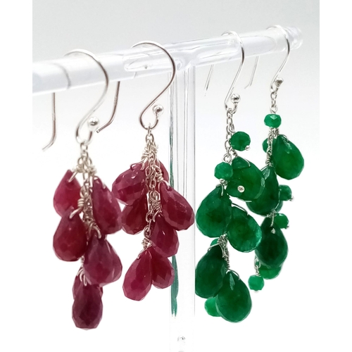 626B - A collection of 925 Silver, Gemstone Drop Earrings.
Featuring a pair of Ruby earrings, weighing 8.24... 