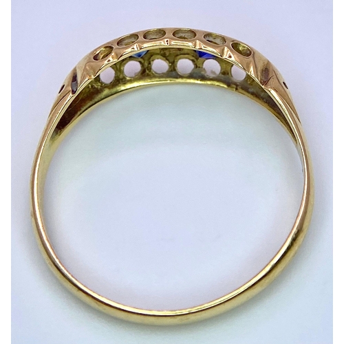 109 - AN ANTIQUE 18K YELLOW GOLD  DIAMOND & SAPPHIRE RING, WEIGHT 1.5G SIZE M, HALLMARKED CHESTER 1914