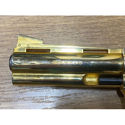 199 - A Deactivated German Brocock Gold Plated Magnum Revolver. Hardwood grips. Some wear on the gold plat... 