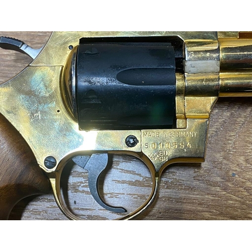 199 - A Deactivated German Brocock Gold Plated Magnum Revolver. Hardwood grips. Some wear on the gold plat... 