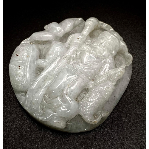 256 - An Antique Chinese White (translucent) Jade Pendant. Hand-carved image of an elder fisherman. 5.5cm ... 