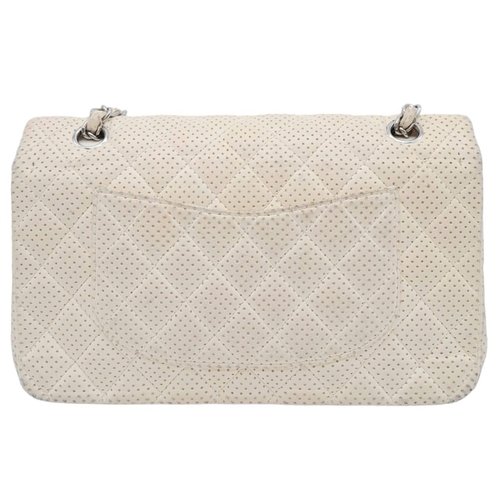 79 - A Chanel Quilted White Lambskin Shoulder Flap Bag. White perforated quilted caviar leather exterior ... 