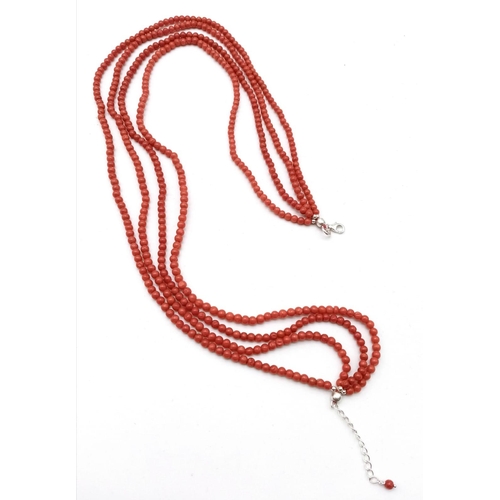 627B - A fabulous Red Italian Coral Cluster multi-strand Necklace with a 925 silver clasp. Weighing 35.32g ... 