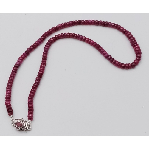 613B - A Ruby Rondelle Beaded Necklace with Ruby and 925 Silver Clasp. 44cm. 35.5g total weight. Ref: CD - ... 