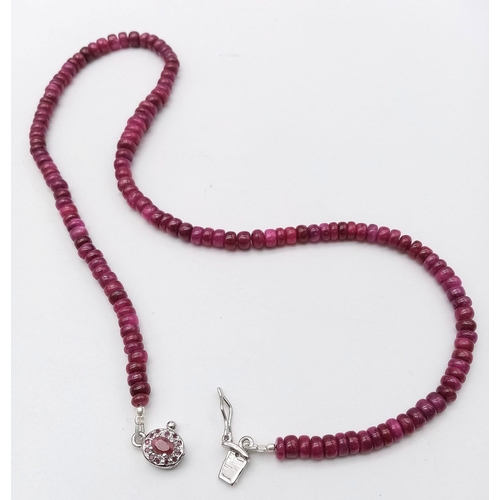 613B - A Ruby Rondelle Beaded Necklace with Ruby and 925 Silver Clasp. 44cm. 35.5g total weight. Ref: CD - ... 