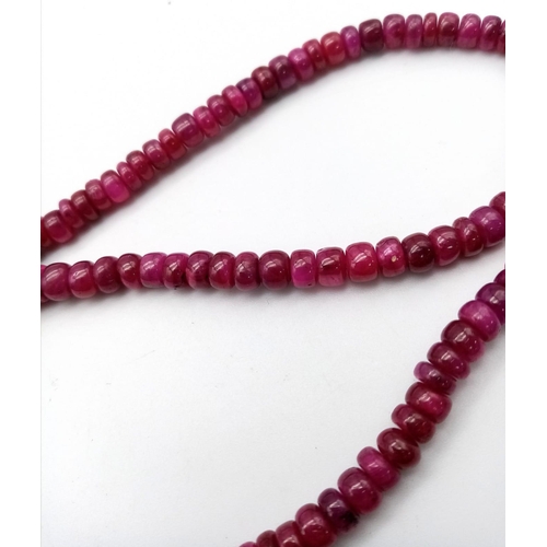 613B - A Ruby Rondelle Beaded Necklace with Ruby and 925 Silver Clasp. 44cm. 35.5g total weight. Ref: CD - ... 