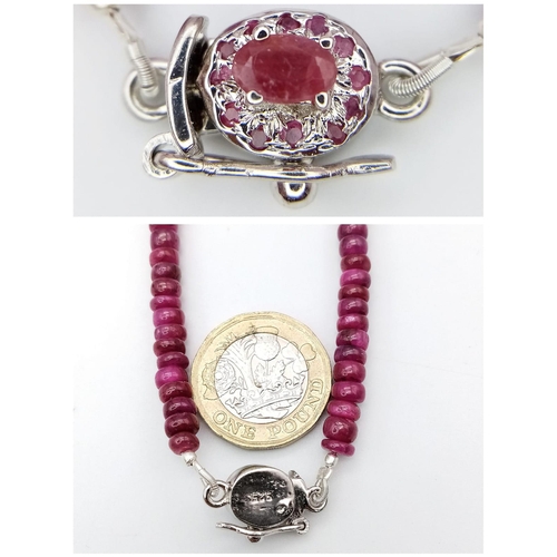 613B - A Ruby Rondelle Beaded Necklace with Ruby and 925 Silver Clasp. 44cm. 35.5g total weight. Ref: CD - ... 